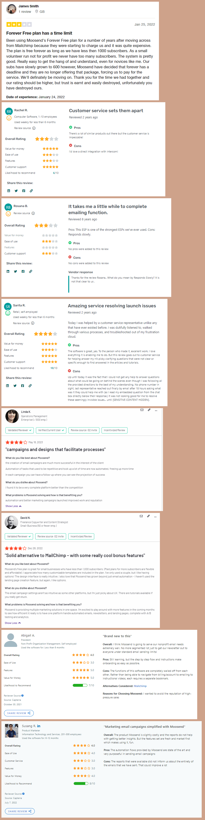 Moosend - Mixed User Reviews