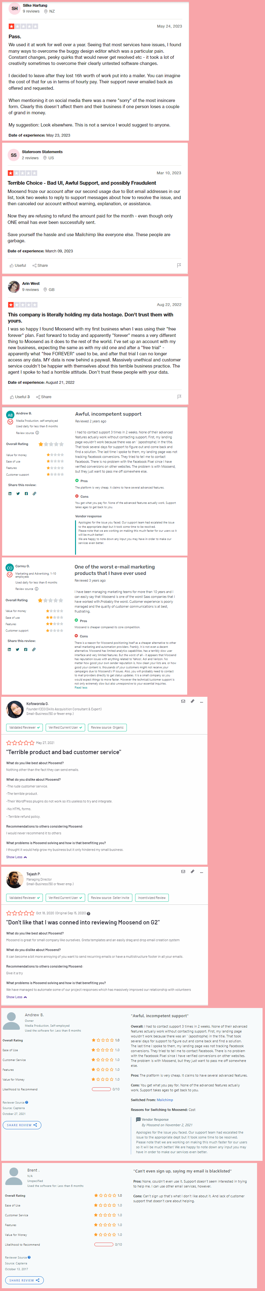Moosend - Negative User Reviews