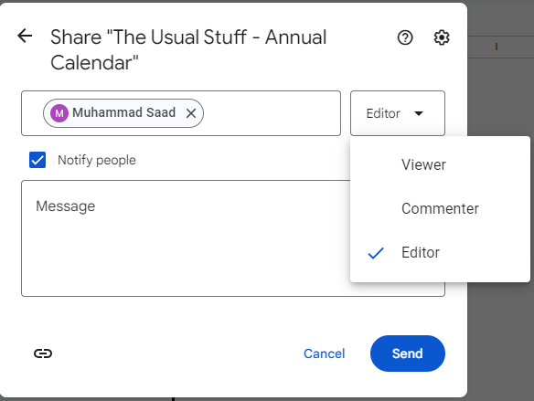 Google Sheets Share Calendar With Others - Choose Access Level