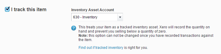 Xero Tracked Inventory - Checkbox