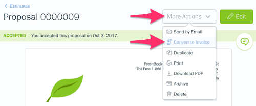 Convert Freshbooks Proposals to Invoice