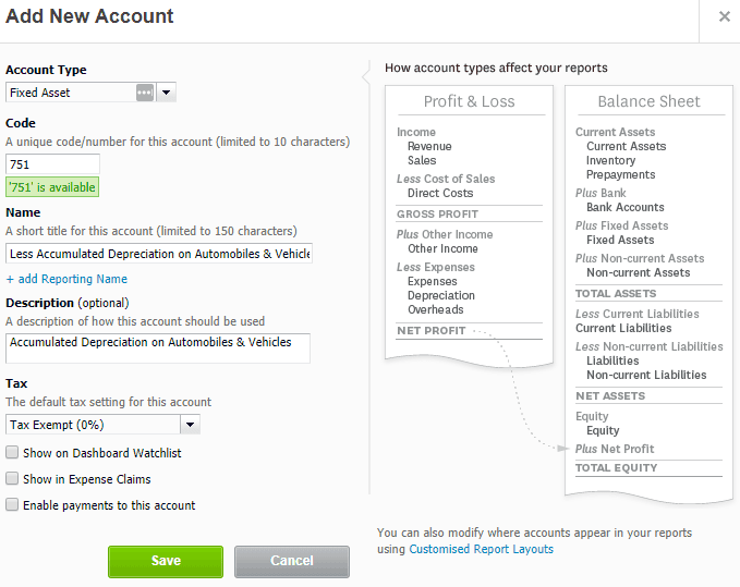 Xero Add New Account Accumulated Depreciation