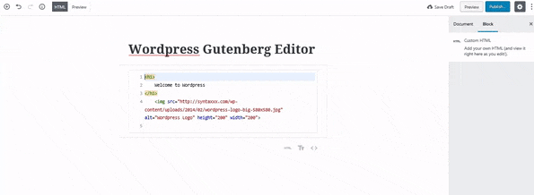Gutenberg Editor Live HTML Block