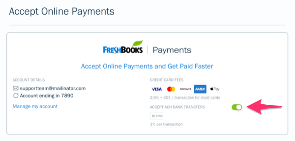 FreshBooks Enable ACH Payments