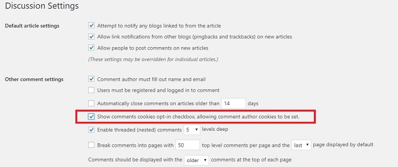 Wordpress Comments Discussion Settings - Comments Opt-in Checkbox