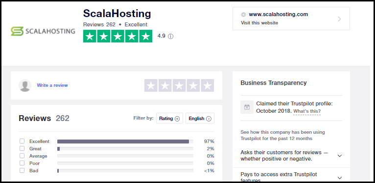 Scala Hosting - TrustPilot - User Ratings & Feedback