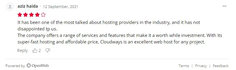 CloudWays - Positive User Reviews - 2
