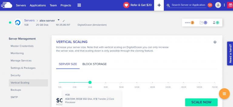 CloudWays Vertical Scaling Feature