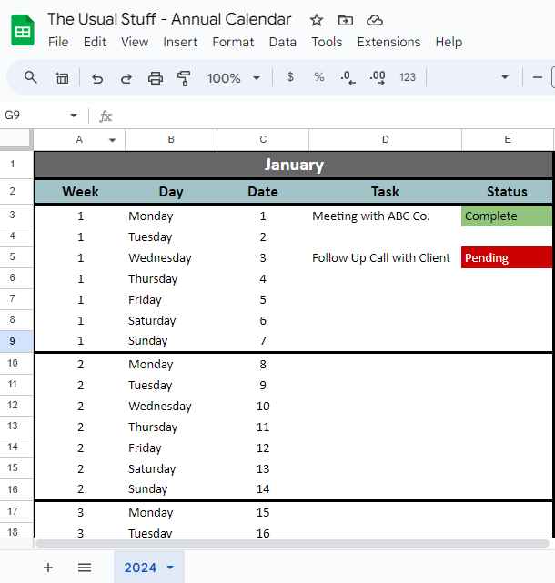 Custom Google Sheets Calendar